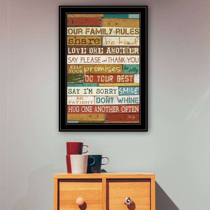 TrendyDecor4U Contemporary "Our Family Rules" Framed Print Wall Art by Marla Rae