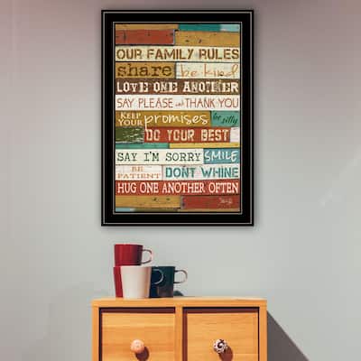 TrendyDecor4U Contemporary "Our Family Rules" Framed Print Wall Art by Marla Rae