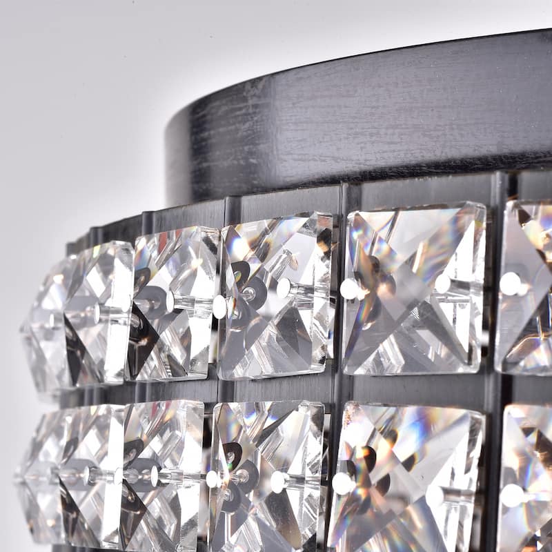 Antique Black 4-Light Crystal Drum Shade Flush Mount