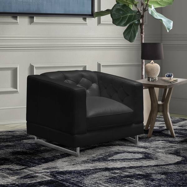 Abbyson Victoria Top Grain Leather Chair with Metal Legs Overstock