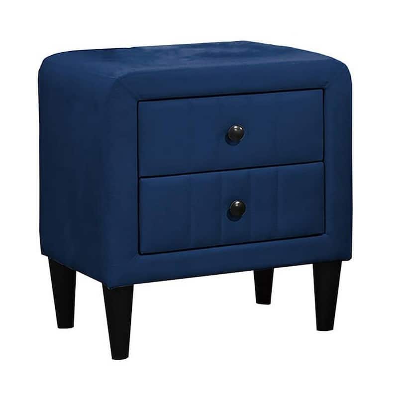 Navy Blue/Black 2 Drawer 20.5 in. W Nightstand with Soft Velvet Upholstery