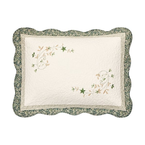 slide 2 of 2, Harper Green Floral Embroidered Pillow Sham King