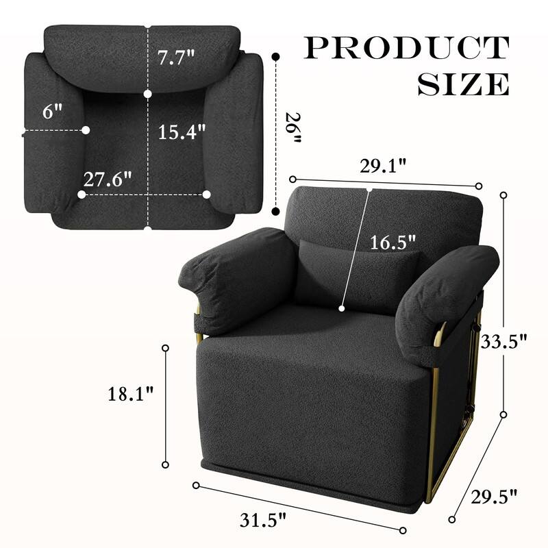 360 Degree Square Swivel Accent Sofa Chair with Gold Metal Legs