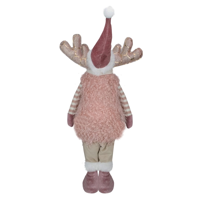 26-Inch Pink and Beige Standing Boy Moose Christmas Tabletop Figurine - 26"