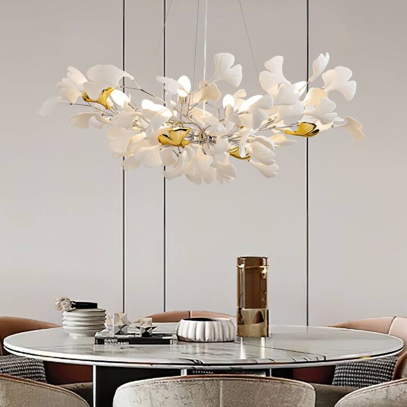 KAYLA Ceramic Ginkgo Leaf 8 -Light L40 Inch Chandelier - 1000 - Sliver