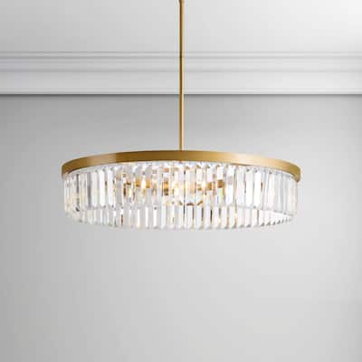 Clarisa Brushed Brass 6-light Glam Crystal Glass Prism Drum Chandelier - 24 inches in diameter x 5 inches H