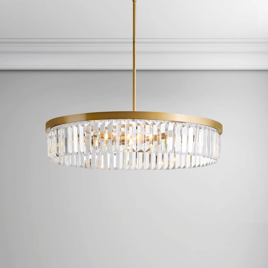 Clarisa Brushed Brass 6-light Glam Crystal Glass Prism Drum Chandelier - 24 inches in diameter x 5 inches H