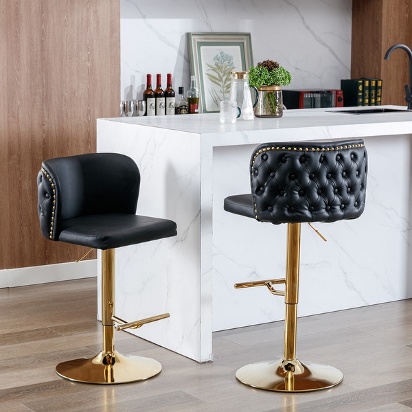 Modern Upholstered Swivel Barstools with Back Tufted Set of 2