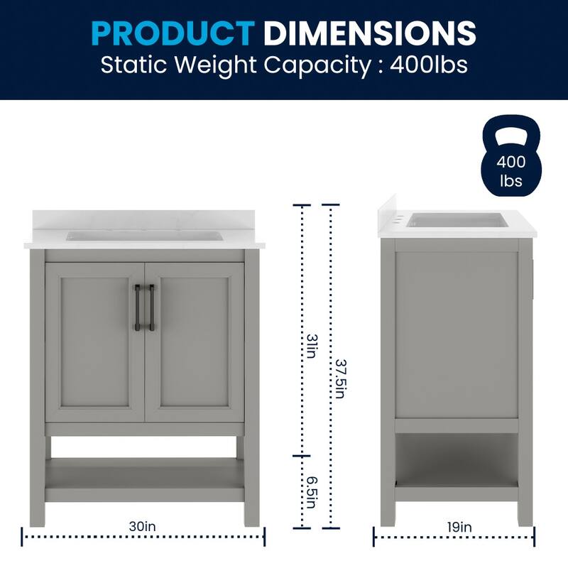 Bathroom Vanity with Undermount Sink and Open Storage Shelf