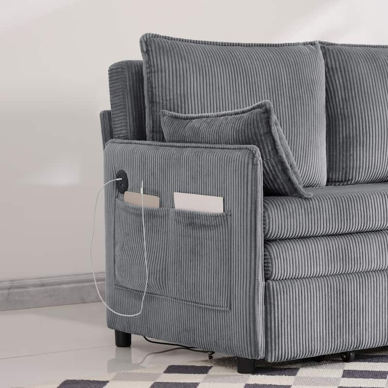 Roomfitters 55" Modern Corduroy Sofa Bed with Pull-out Sleeper Design, Modular Daybed with Storage Pocket & Pillows