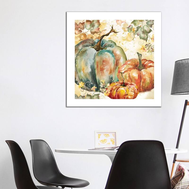 iCanvas "Watercolor Harvest Teal and Orange Pumpkins I" by Tre Sorelle Studios Canvas Print - 37x37x1.5