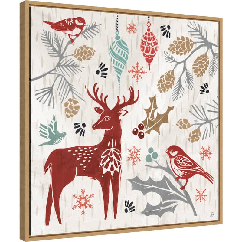 Woodcut Christmas III by Daphne Brissonnet Framed Canvas Wall Art