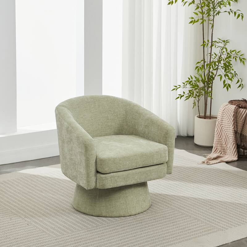 Contemporary Chenille Swivel Accent Chair, 360° Rotating Barrel Chair with Plush Cushioning for Living Room & Office, Green