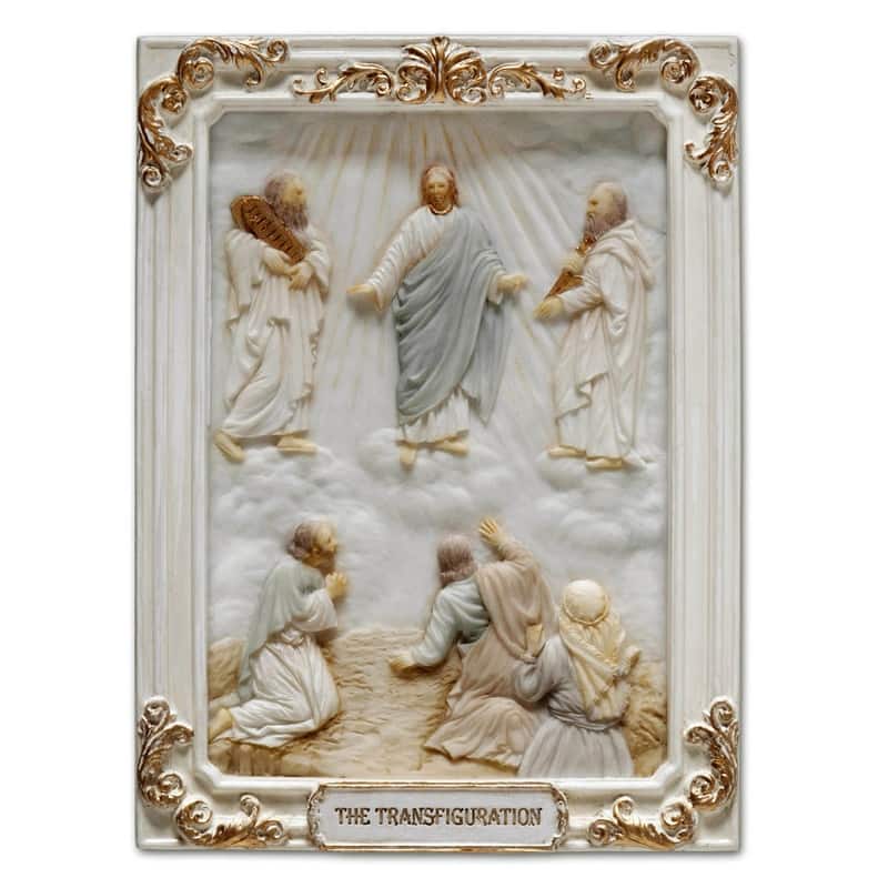 4.1 inches Length Polyresin Luminous Mysteries the Transfiguration White and Gold Finish Figurine