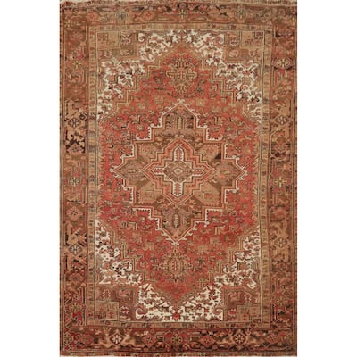 Hand Knotted Oriental 100% Wool Carpet Traditional Medallion Oranges & Rust Heriz Area Rug - 9' 7'' X 6' 11''