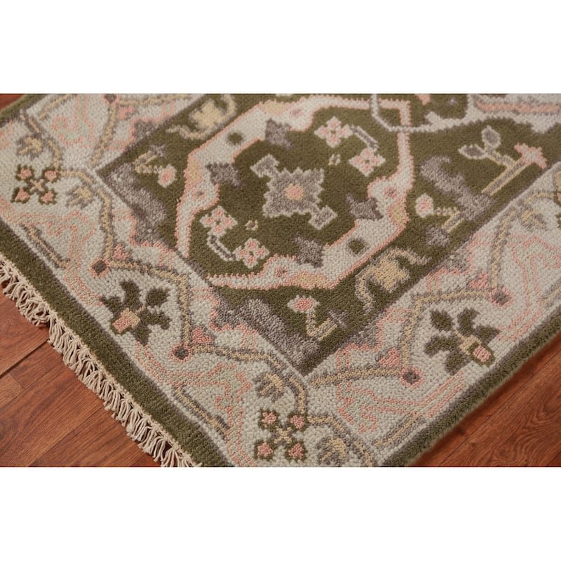 Green Oushak Oriental Runner Rug Handmade Wool Carpet - 2'6"x 9'8"