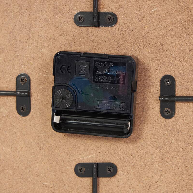 Black Wooden Open Frame Square Geometric Decorative Clock with Grid Pattern