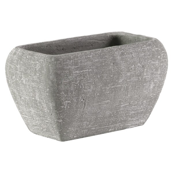 Cement Recessed Lip Rectangular Pot With Tapered Bottom, Large, Light Gray