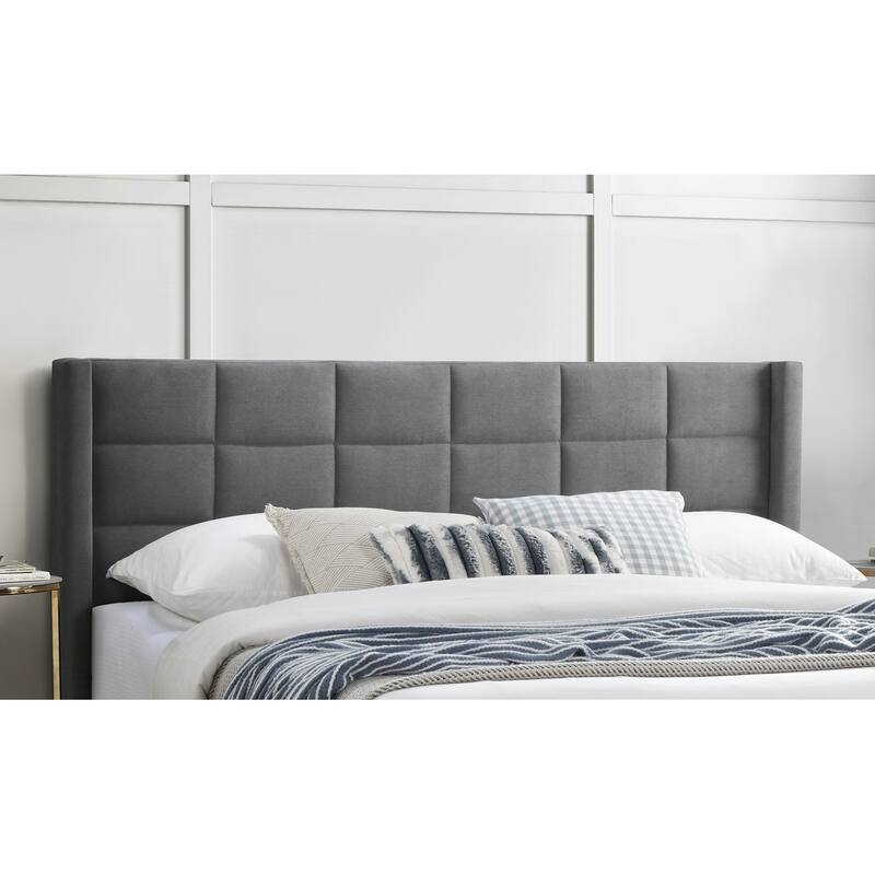 Elegant Modern Gray Brushed Linen 1pc Queen Size Bed Upholstered Box Design Headboard Bedframe