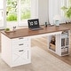 preview thumbnail 32 of 156, Farmhouse Executive L Shaped Desk Home Office Desk with Drawers and Storage Cabinet & Power Outlet 55.1" - Brown and White