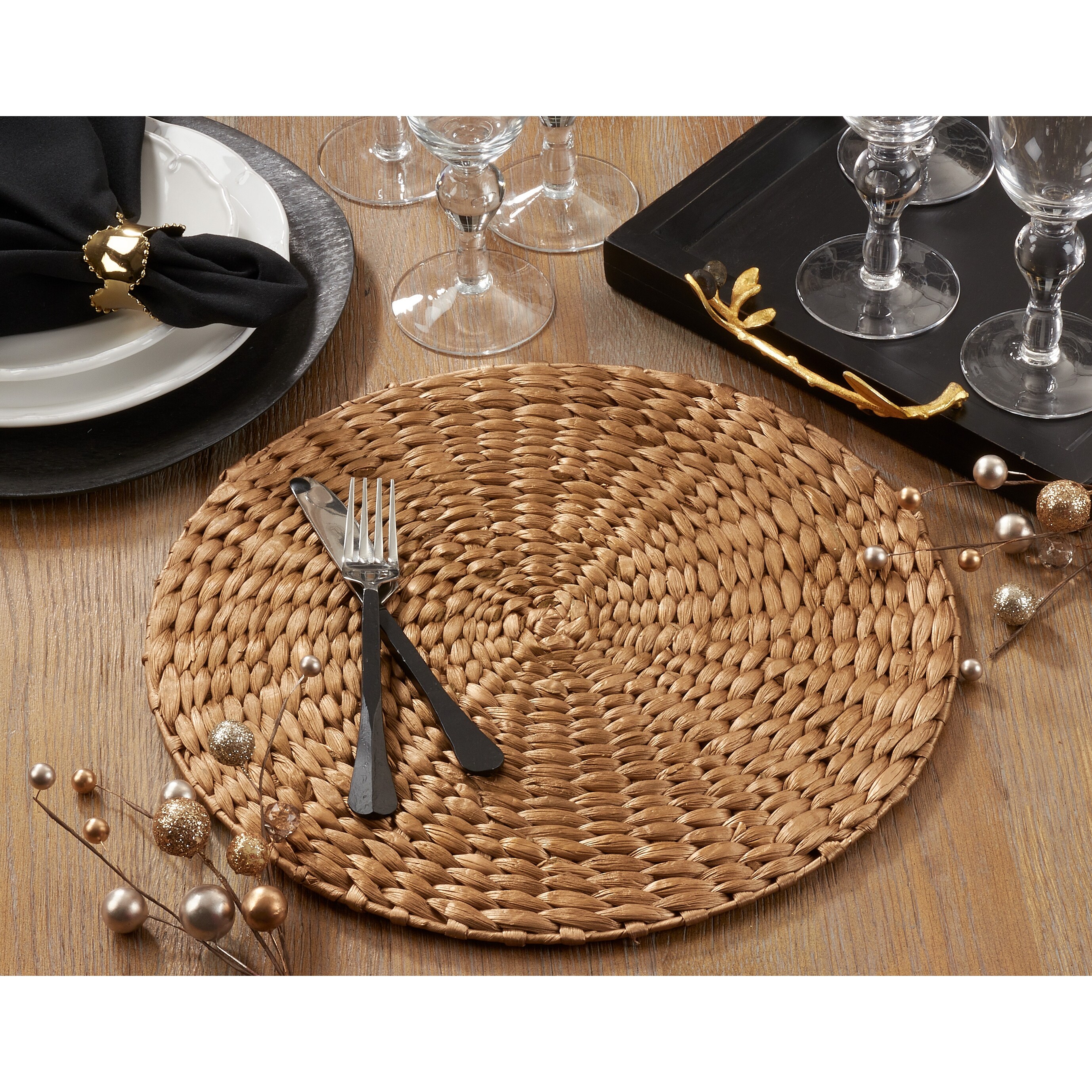 30cm COYMOS Woven Placemats Round Set of 4 Large Handmade Woven Placemats Heat Resistant Non-Slip 11.8 Inches Natural Water Hyacinth Weave Placemat for Dining Table 