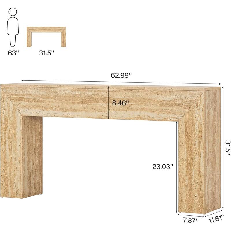 63" Modern Entryway Table with Faux Travertine Finish and Heavy Duty Legs for Entrance
