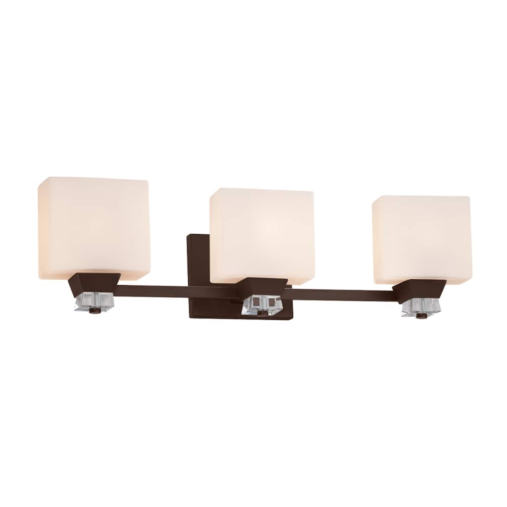 Justice Design Fusion Ardent 3-light Dark Bronze Bath Bar, Opal Rectangle Shade