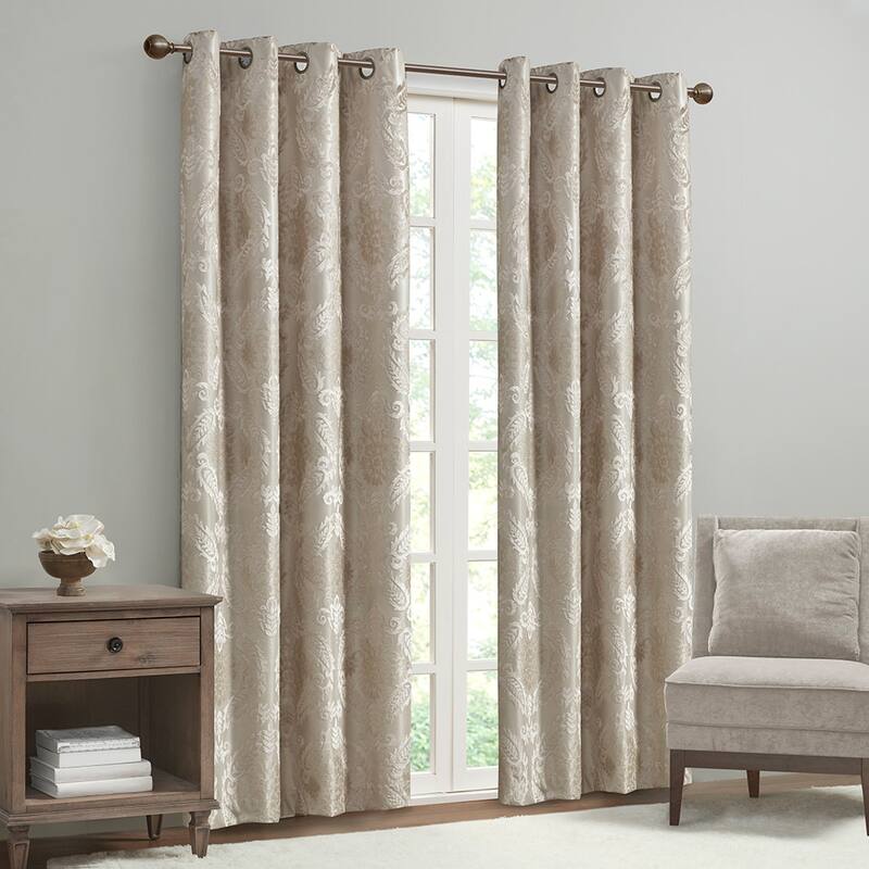 Knitted Jacquard Paisley Total Blackout Grommet Top Curtain Panel(Only 1 Pc Panel)