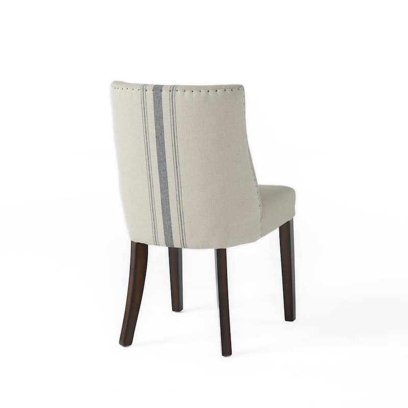 Brown/White Fabric Upholstered Wood Frame Dining Chair, Set of 2, Sturdy Dining Chair for Dining Rooms - 17.5
