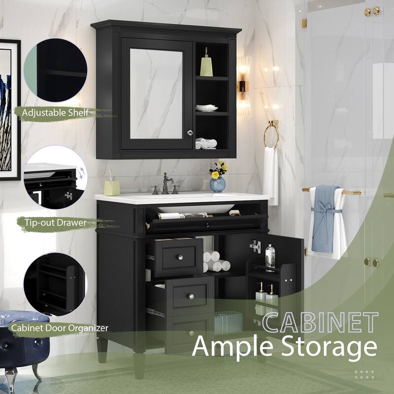 30" Bathroom Vanity with Top Sink, Modern Bathroom Storage Cabinet with 2 Drawers, Freestanding Vanity Set