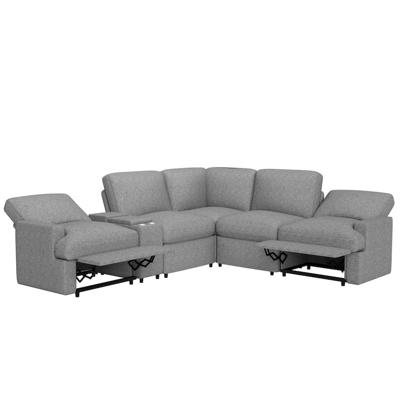 Power Recliner Corner Sofa Home Theater Reclining Sofa Sectional Couches with Storage Box, Cup Holders