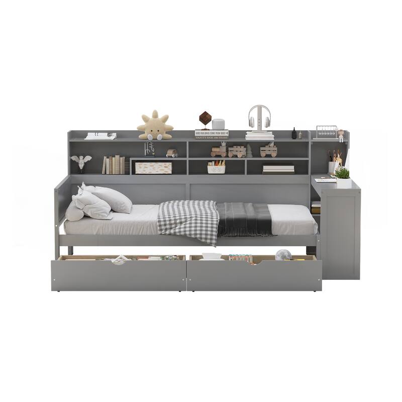 Wooden Twin Size Daybed with Storage Shelves