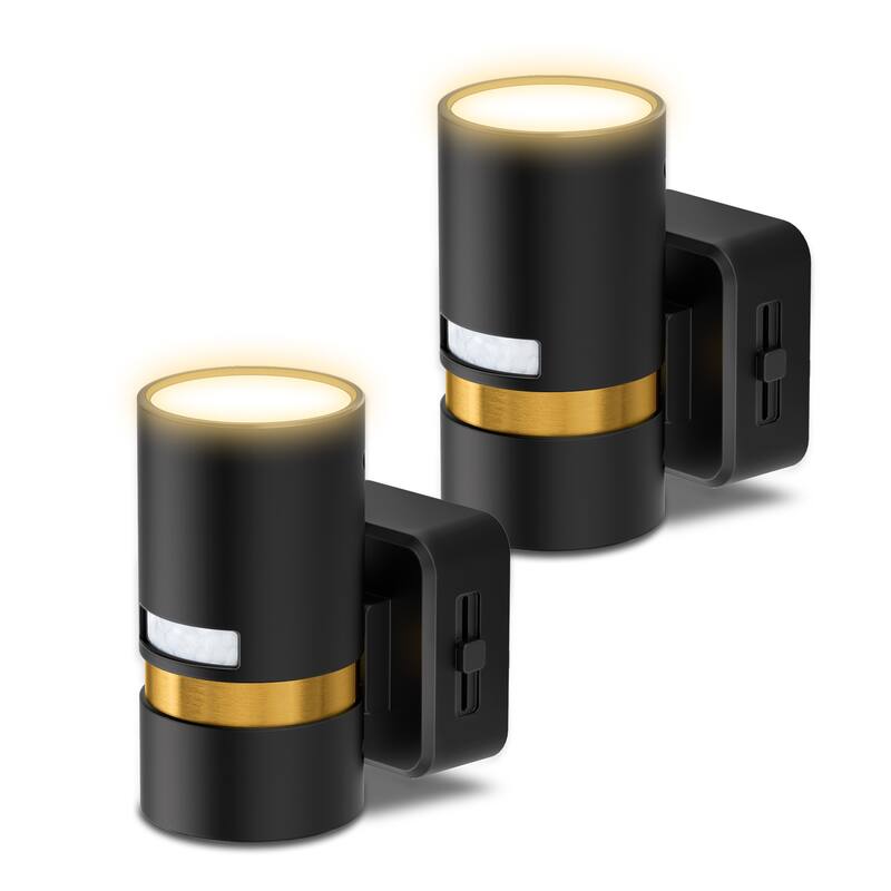 YANSUN 2-Pack Plug-in Motion Sensor Night Lights, Cylinder Design with Gold Belt