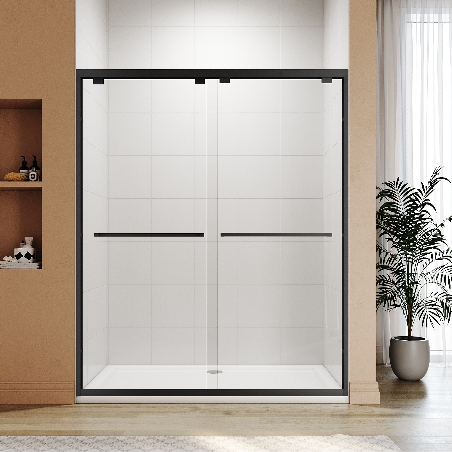 Elegant Double Sliding Shower Door with 1/4 inch Clear Tempered Glass in Matte Black Tub Door