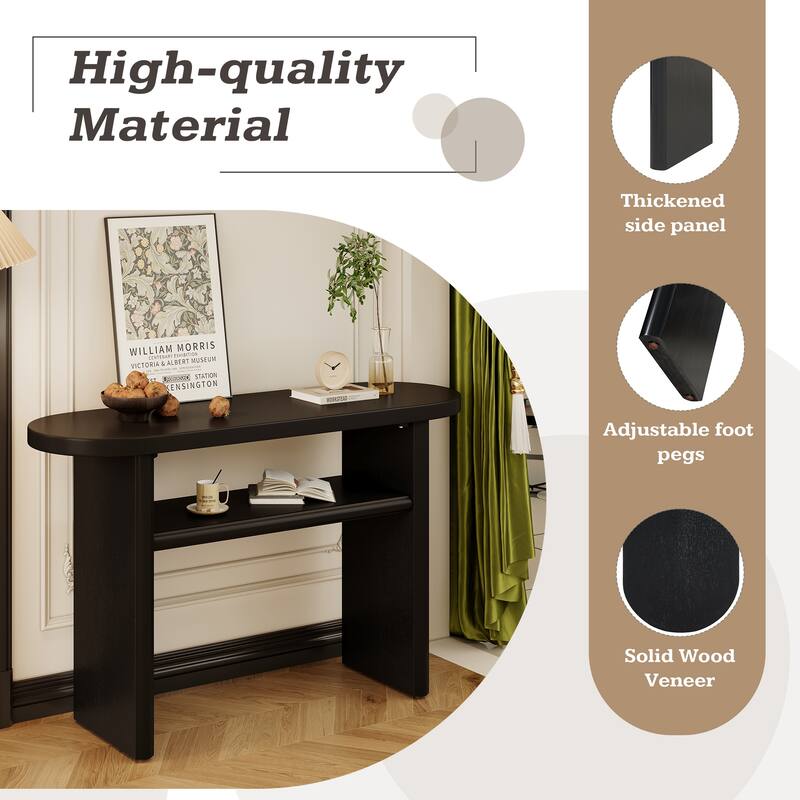 47.8" Modern Oval Wooden Console Table with Rounded Edges and Sturdy Shelf Design