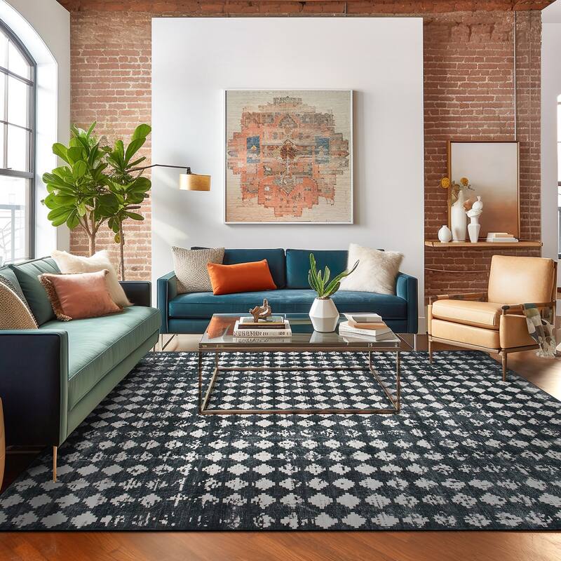 World Rug Gallery Geometric Distressed Abstract Washable Non Slip Area Rug