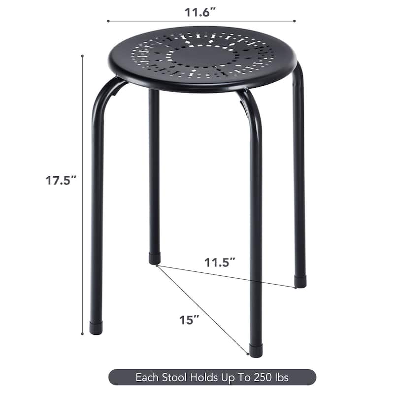 Set of 6 Stackable Daisy Backless Round Metal Stool Set - 11.6" x 17.5"