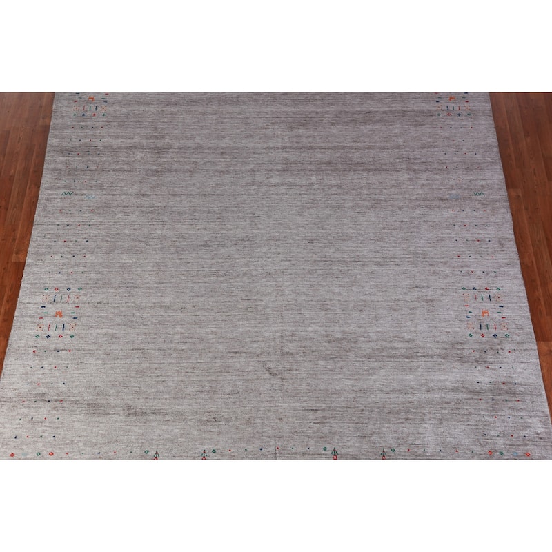Hand Knotted Oriental 100% Wool Carpet Tribal Tribal Greys & Charcoal Gabbeh Area Rug - 12' 5'' X 9' 2''