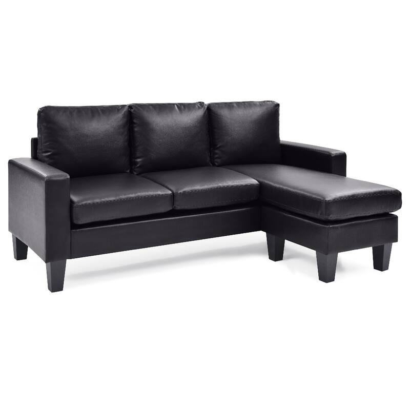 Faux Leather L Shaped Sectional Sofa - 76" - Black