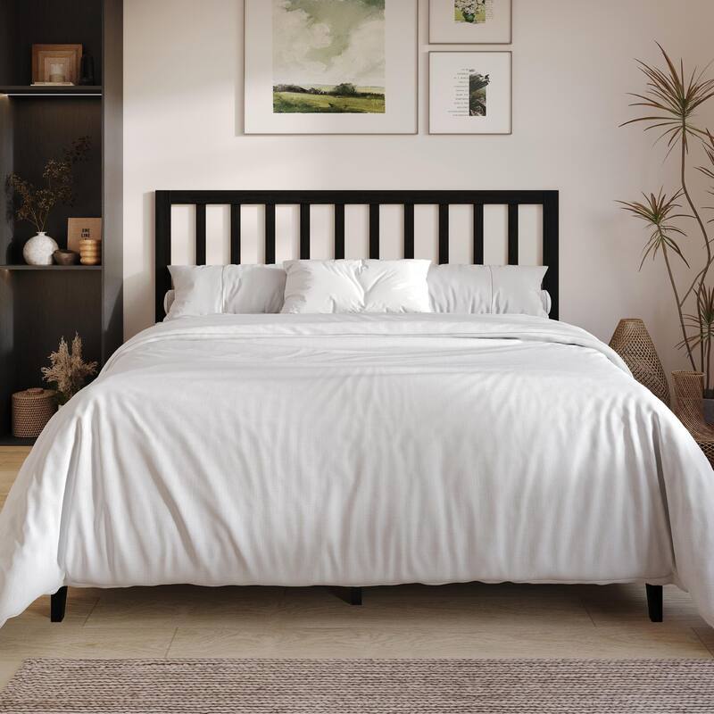 Clayfell Lancaster Platform Bed Frame with Slatted Headboard, No box spring required, Easy Assembly - Black - Twin