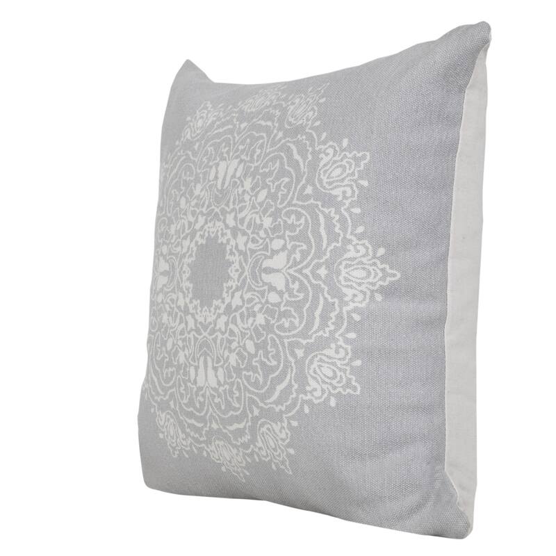 Handwoven Medallion Mandala Square Throw Pillow - 18" - Gray and White