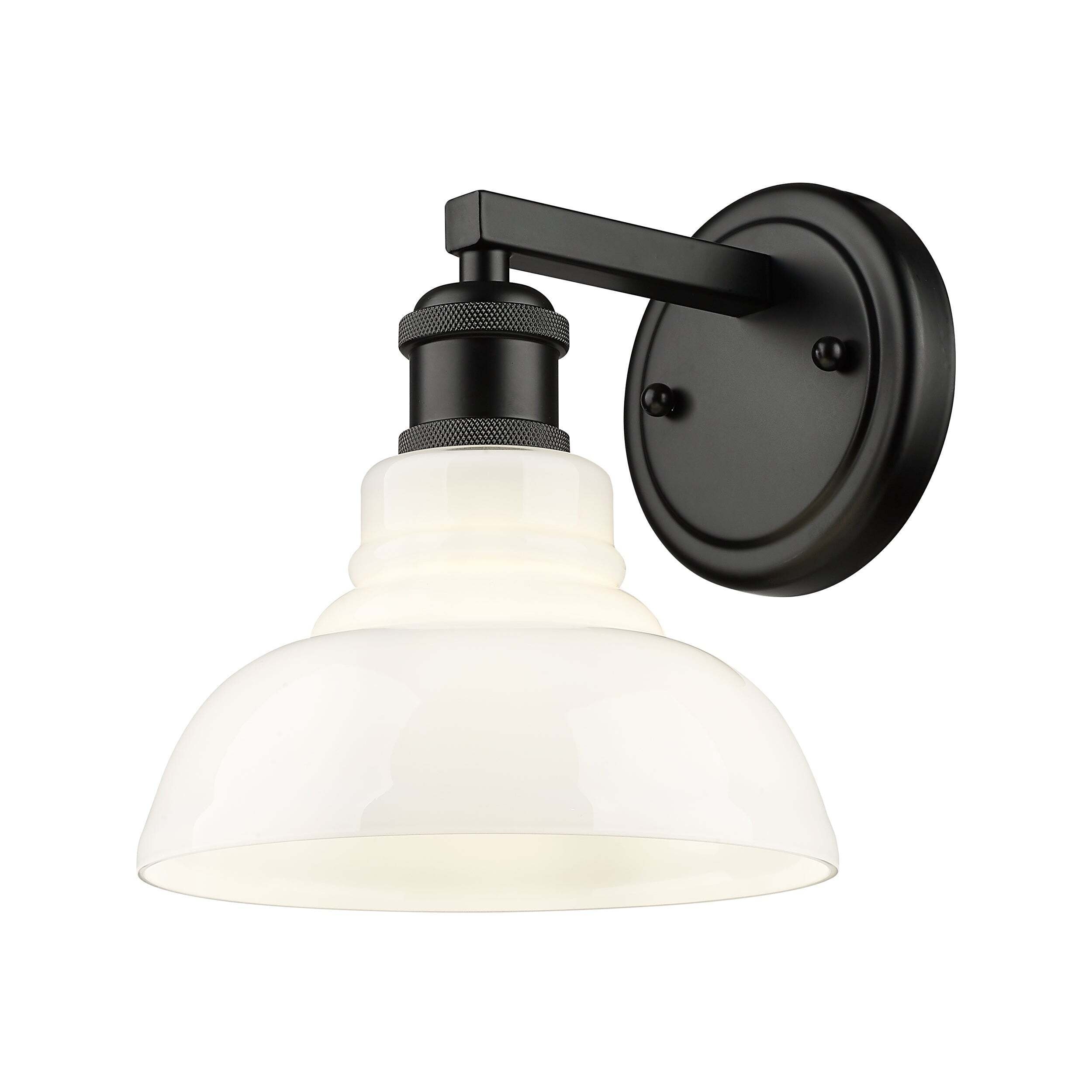 Golden Lighting Carver 1-Light Vanity Light - Matte Black - Vintage Milk Glass