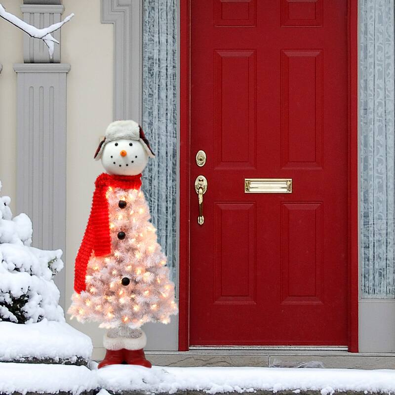 Puleo International 4 ft. Pre-Lit Snowman Artificial Christmas Tree - White