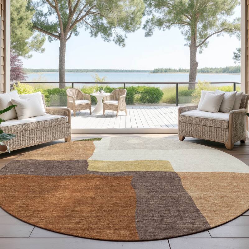 Machine Washable Indoor/ Outdoor Contemporary Blox Chantille Rug - Copper - 8' x 8'