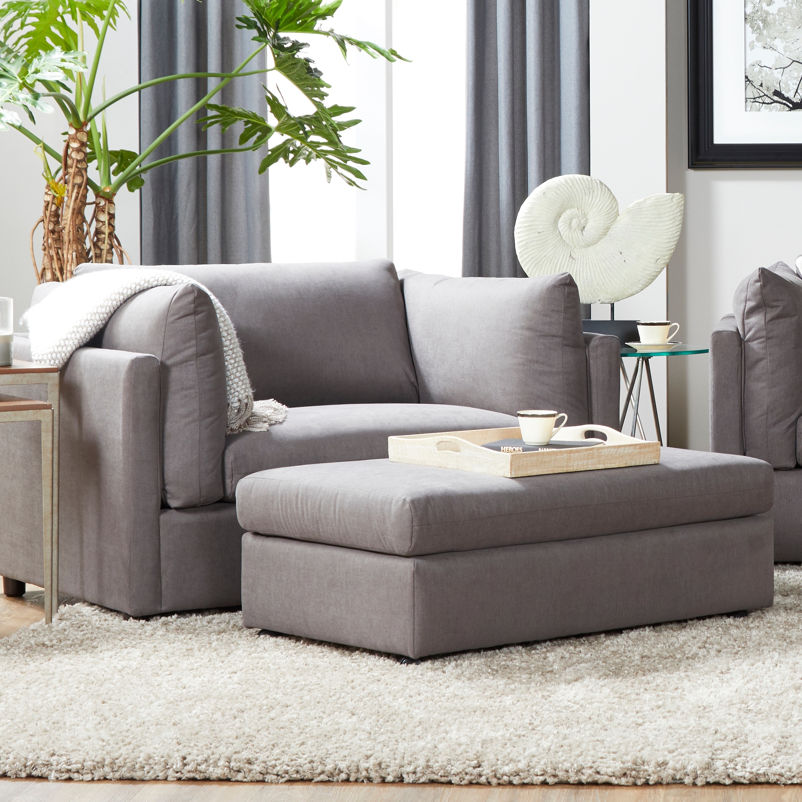 Oversized living room chair with deals ottoman