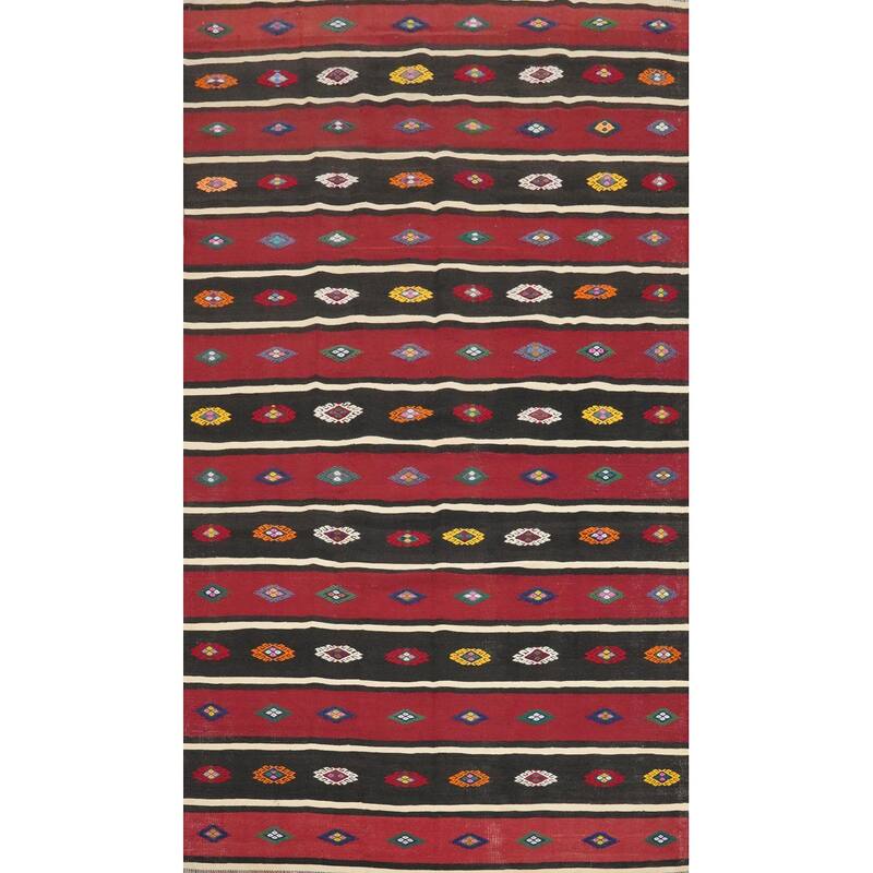 Hand Woven Oriental 100% Wool Carpet Southwestern Tribal Red Kilim Area Rug - 9' 9'' X 5' 7''