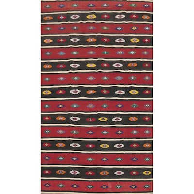 Hand Woven Oriental 100% Wool Carpet Southwestern Tribal Red Kilim Area Rug - 9' 9'' X 5' 7''