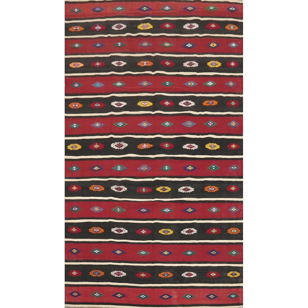 Hand Woven Oriental 100% Wool Carpet Southwestern Tribal Red Kilim Area Rug - 9' 9'' X 5' 7''