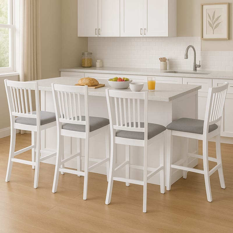 Farmhouse 24.8" Counter Height Chairs Slat Back Padded Wood Bar Stools - 21L×18W×35H