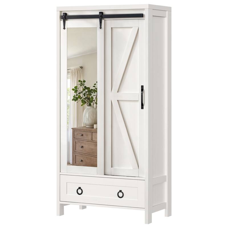 Farmhouse Tall Bathroom Storage Cabinet with Doors And Adjustable Shelf